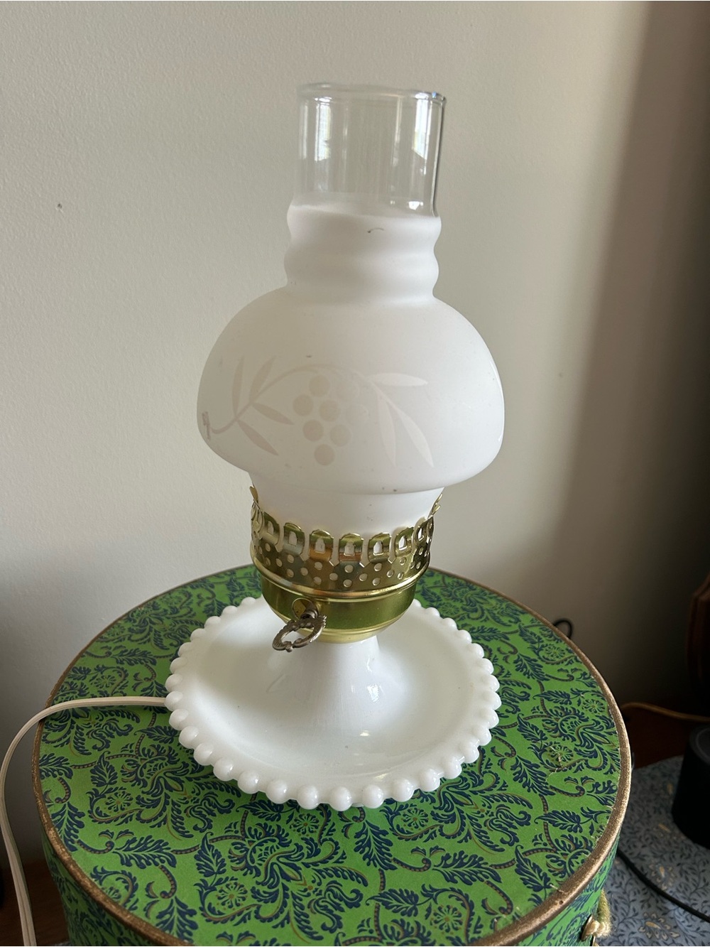 Milk Glass Table Lamp with Frosted White Shade